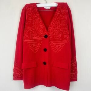 Toula Red Sweater Vintage Aztec Print SZ 12